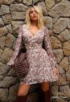 VESTIDO SOLTO CURTO FEMININO bege c/ marrom PERFECT WAY