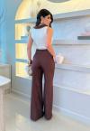 COLETE C/ BOLSO DET REC GRAVATA FEMININO BEGE C/ CACAU PERFECT WAY