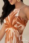 VESTIDO FEMININO MAX MIDI ESTAMPADO pessego PERFECT WAY