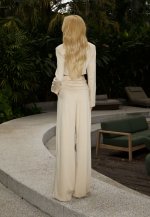 CALÇA COS ALTO ALFAIATARIA C/ CINTO FEMININA BEGE PERFECT WAY