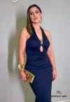 VESTIDO MIDI FEMININO COM METAL AZUL MARINHO PERFECT WAY