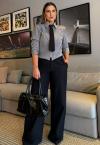 BLAZER ALFAIATARIA COM OMBREIRAS E ZIPER FEMININO CINZA PERFECT WAY