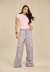 T-SHIRT C/ MANGA RAGLAN DET GALOES FEMININA CINZA c/ ROSA PERFECT WAY