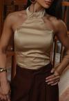 CROPPED COM BOJO, GOLA DE PRENDER FEMININO BEGE PERFECT WAY