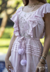 VESTIDO SOLTO COM BABADO + TOP + FAIXA POMPOM ROSE PERFECT WAY