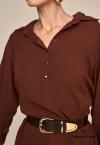 CHEMISE DRAPEADO MANGAS PUNHO LARGO FEMININO MARROM CAFÉ PERFECT WAY