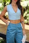 BLUSA CROPPED FEMININA 419 AZUL BEBE PERFECT WAY