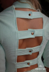 VESTIDO BLAZER TRANSPASSADO COM BOTÕES off white c/ verde fluor PERFECT WAY