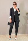 BLAZER RISCA DE GIZ FORRADO FEMININO PRETO PERFECT WAY