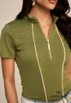 BLUSA RECORTE VIVO, ZIPER FRENTE  FEMININA VERDE MILITAR PERFECT WAY