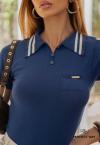 T-SHIRT POLO FEMININA TRICÔ   AZUL MARINHO PERFECT WAY