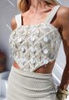 VESTIDO FEMININO CURTO OFF WHITE C/ LUREX DOURADO PERFECT WAY