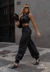 CONJUNTO FEMININO CROPPED + CALÇA BALLOON PRETO PERFECT WAY