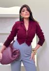 Perfect Way - BLAZER CROPPED C/ COLETE FIXO E METAIS INTERNO FEMININO BURGUNDY