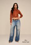 CAMISA CROPPED C/ GRAVATA DET ZIPER FEMININA amendoa PERFECT WAY