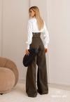 CONJUNTO FEMININO CAMISA + CALÇA C/ CINTO OFF WHITE C/ VERDE MILITAR PERFECT WAY