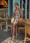 VESTIDO CURTO FEMININO OFF WHITE COM BEGE PERFECT WAY
