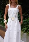 VESTIDO FRENTE TRASNPASSADA C/ CINTO FEMININO OFF WHITE PERFECT WAY