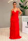VESTIDO LONGO C/ BABADOS VERMELHO PERFECT WAY