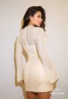 VESTIDO CURTO FEMININO MANGAS FLARE COM BORDADO MANUAL + BOUDOIR PESSEGO PERFECT WAY
