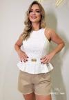 BLUSA CROPPED PEPLUM FEMININA OFF WHITE PERFECT WAY