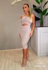 VESTIDO MIDI DE TRICO C/ ABERTURA BORDADO cinza PERFECT WAY