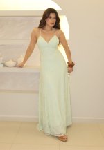 VESTIDO LONGO EM RENDA , FORRADO  FEMININO verde claro PERFECT WAY
