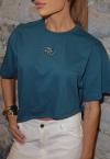 T-SHIRT CROPPED BORD INDUSTRIAL  FEMININA verde petroleo PERFECT WAY