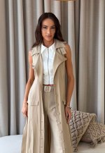 VESTIDO TRENCH SEM MANGAS C/ CINTO BEGE PERFECT WAY