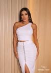 CONJUNTO FEMININO CROPPED + SAIA MIDI COM BORDADO MANUAL  BRANCO PERFECT WAY