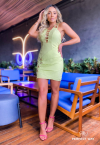 VESTIDO JUSTO Com ALÇA DE CORRENTE amarelo. PERFECT WAY