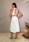 CONJUNTO FEMININO CROPPED + SAIA MIDI OFF WHITE C/ VERDE PERFECT WAY