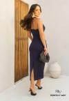 VESTIDO MIDI FEMININO COM METAL AZUL MARINHO PERFECT WAY
