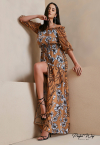 vestido longo estampa exclusiva MARROM / PRETO PERFECT WAY