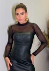 VESTIDO COURO SINTETICO (PU) FEMININO PRETO PERFECT WAY