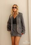 CONJUNTO FEMININO BLAZER + SHORTS SAIA AZUL C/ MARROM PERFECT WAY