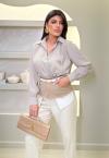 CAMISA BORD INDUSTRIAL C/ FENDA + GRAVATA  FEMININA OFF WHITE C/ FENDI PERFECT WAY