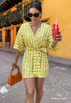 VESTIDO FEMININO CURTO TRANSPASSADO (S-C2) amarelo PERFECT WAY