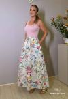 SAIA FEMININA MAX MIDI ESTAMPADA OFF WHITE / VERDE PERFECT WAY