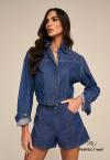 JAQUETA JEANS  COM RECORTES FEMININA azul jeans PERFECT WAY