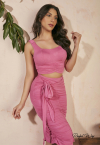 CONJUNTO DE CROPPED + SAIA MIDI C/ DETALHES rosa PERFECT WAY