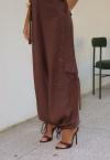 CALÇA  C/ RECORT BOLSOS LATERIAS DET BARRA FEMININA MARROM CAFÉ PERFECT WAY