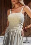 VESTIDO MIDI FEMININO RISCA DE GIZ cru c/ preto PERFECT WAY