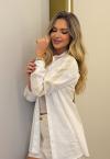 CAMISA OVER C/ BORD INDUSTRIAL RECORTE MANGAS FEMININA OFF WHITE PERFECT WAY