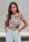 BLUSA FEMININA ESTAMPA FLORAL doce de leite PERFECT WAY