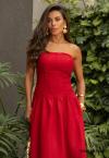 VESTIDO FEMININO MAXI MIDI S/ ALÇA VERMELHO. PERFECT WAY