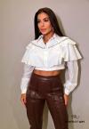 CAMISA CROPPED FEMININA COM BABADOS  OFF WHITE PERFECT WAY