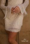VESTIDO CURTO FEMININO MANGAS FLARE COM BORDADO MANUAL + BOUDOIR PESSEGO PERFECT WAY