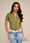 BLUSA RECORTE VIVO, ZIPER FRENTE  FEMININA VERDE MILITAR PERFECT WAY