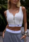 CROPPED REGATA COM ZIPER E BORDADO INDUSTRIAL FEMININO OFF WHITE PERFECT WAY